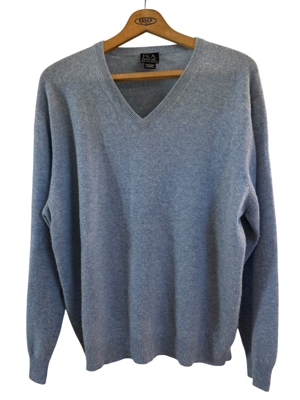Jos A Bank Travelers Collection Mens L Blue 100% Cashmere V-Neck Sweater